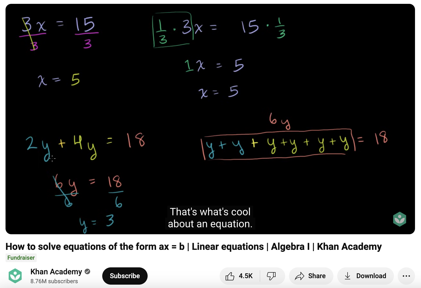 How to Solve equations of the Form ax = b, Linear Equations, Algebra I Instructional Video