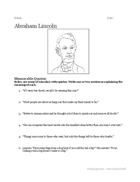 Abraham Lincoln Worksheet