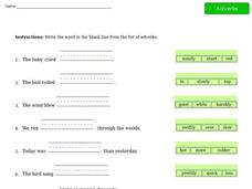 Adverbs - Sentence Completion Worksheet