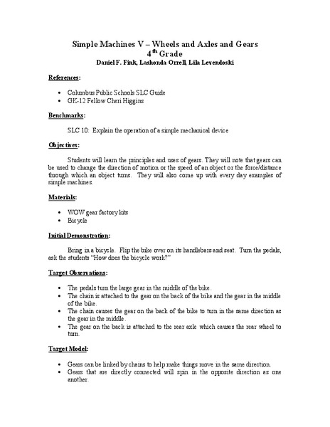 Simple Machines Lesson Plan