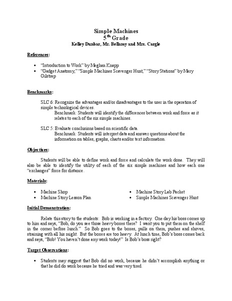 Simple Machines Lesson Plan