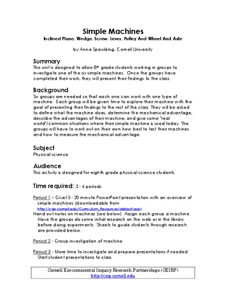 Simple Machines Lesson Plan