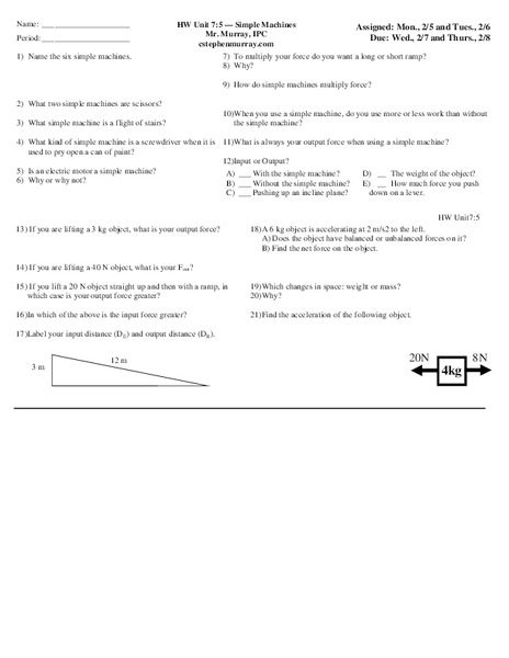 Simple Machines Worksheet