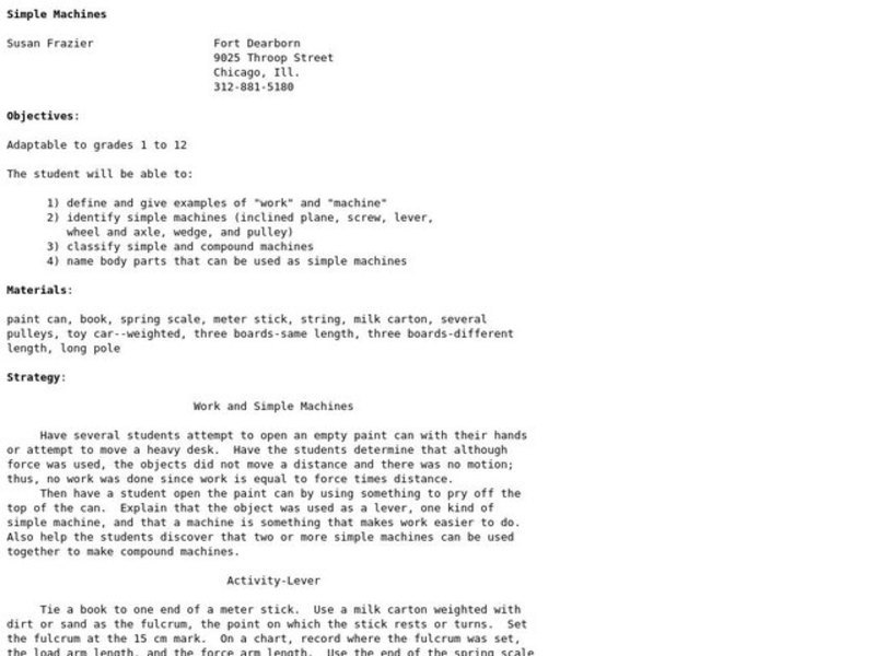 Simple Machines Lesson Plan