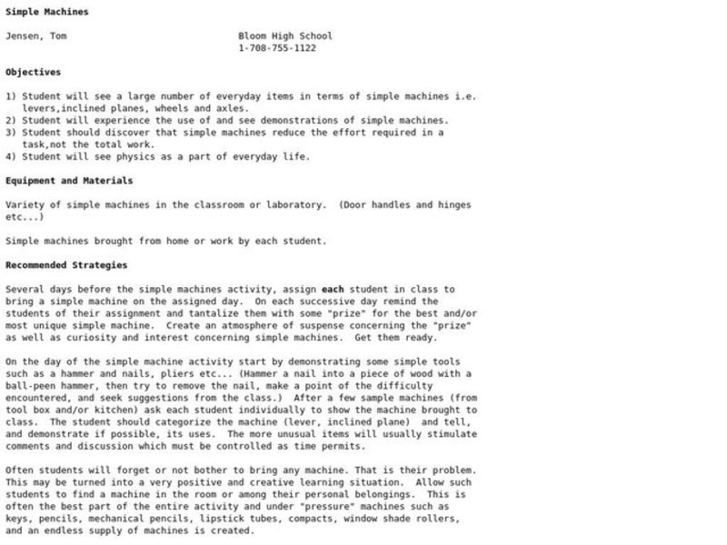 Simple Machines Lesson Plan