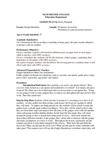 Simple Machines Lesson Plan