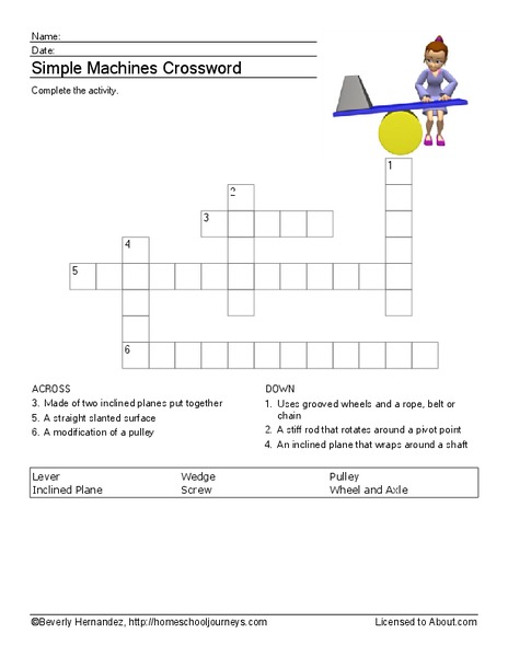 Simple Machines Crossword Worksheet