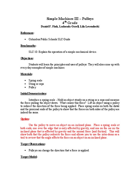 Simple Machines III - Pulleys Lesson Plan