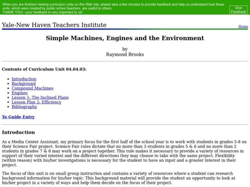 Simple Machines, Engines and the Environment Lesson Plan