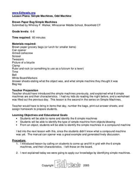Simple Machines, Odd Machine Lesson Plan