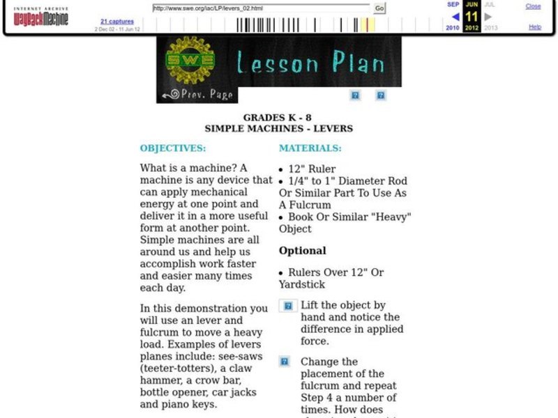 Simple Machines: Levers Lesson Plan