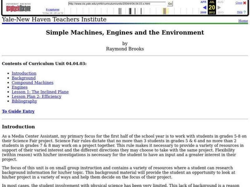 Simple Machines, Engines and the Environment Lesson Plan