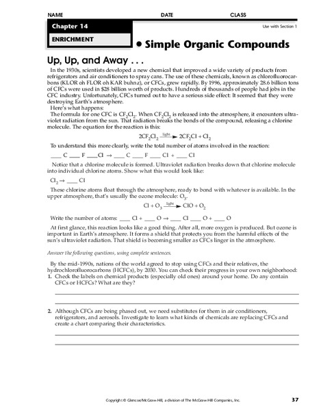 Simple Organic Compounds Worksheet