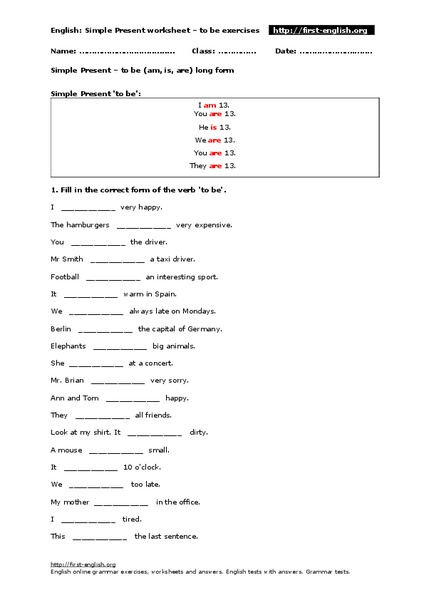 Simple Present Worksheet