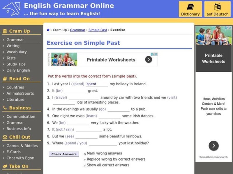 Simple Past Tense Interactive