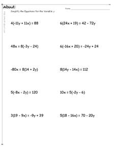 Simplify equations Worksheet
