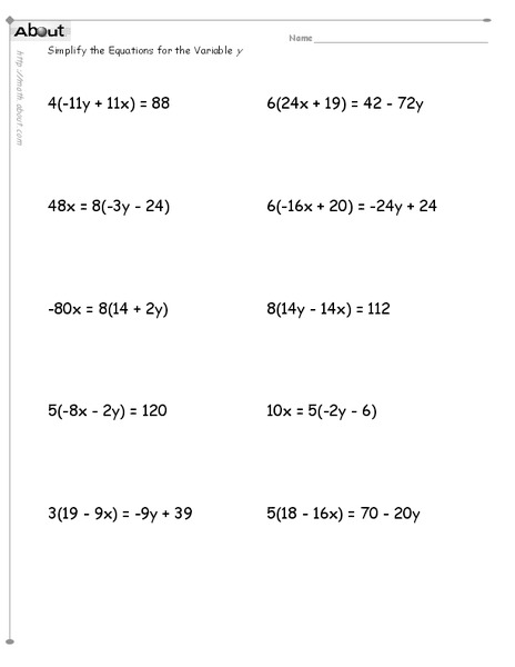 Simplify equations Worksheet