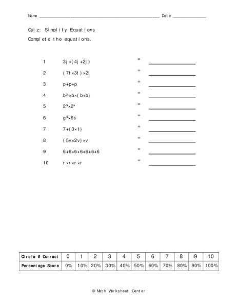 Simplify Equations Worksheet