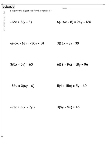 Simplify Equations Worksheet