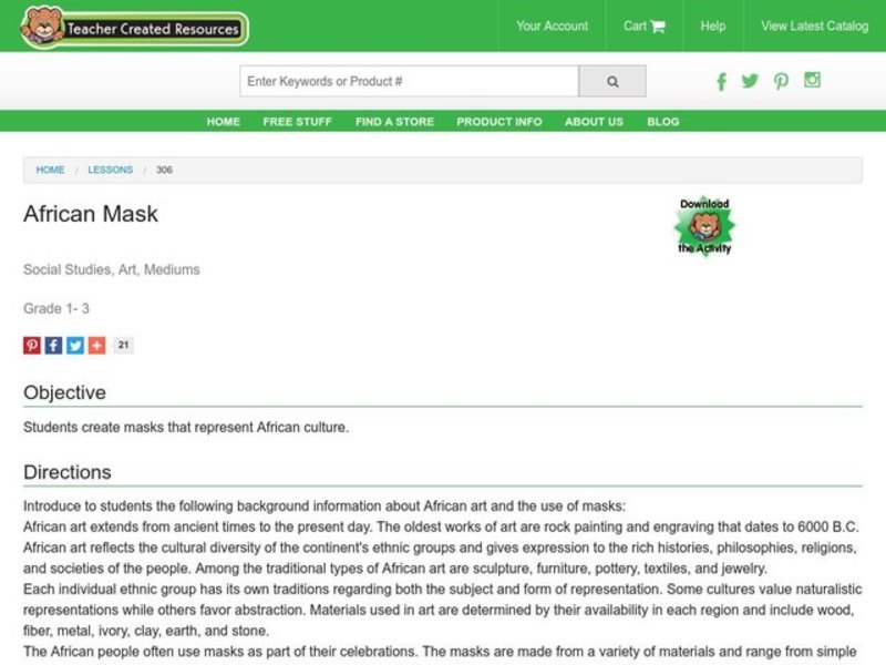 African Mask Lesson Plan