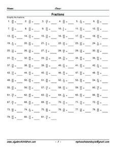 Simplify Fractions Worksheet