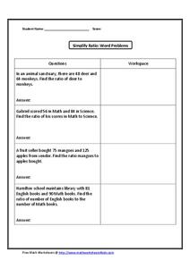 Simplify Ratio: Word Problems Worksheet
