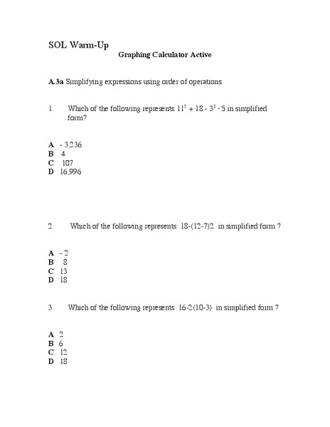 Simplifying Expressions Worksheet