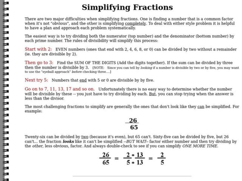 Simplifying Fractions Interactive