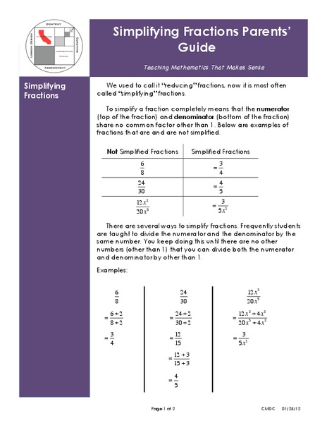Simplifying Fractions Handout