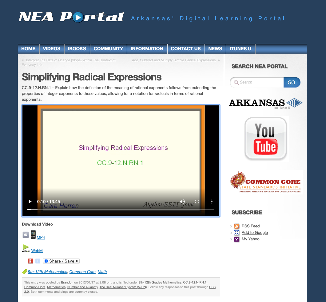 Simplifying Radical Expressions Instructional Video