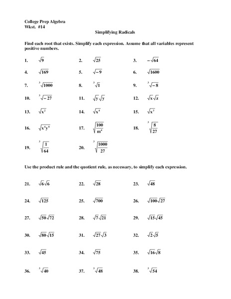 Simplifying Radicals Lesson Plan