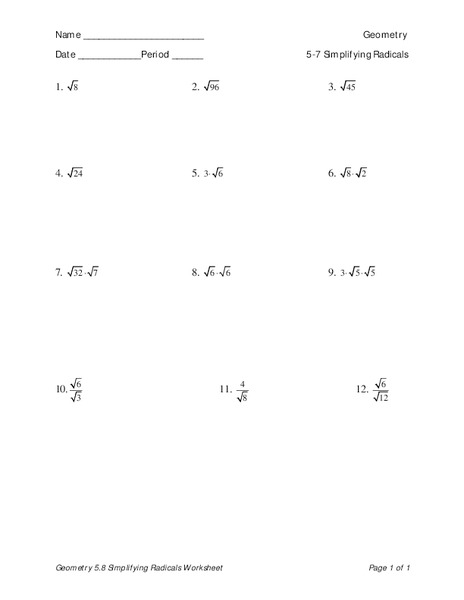 Simplifying Radicals  Lesson Plan