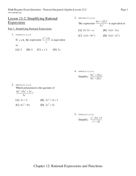 Simplifying Rational Expressions Worksheet