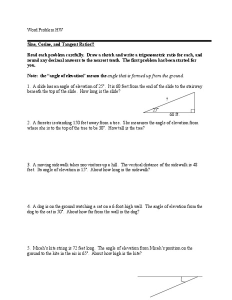 Sine, Cosine, and Tangent Ratios Worksheet