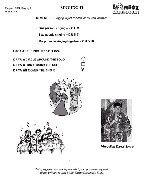 Singing II Worksheet