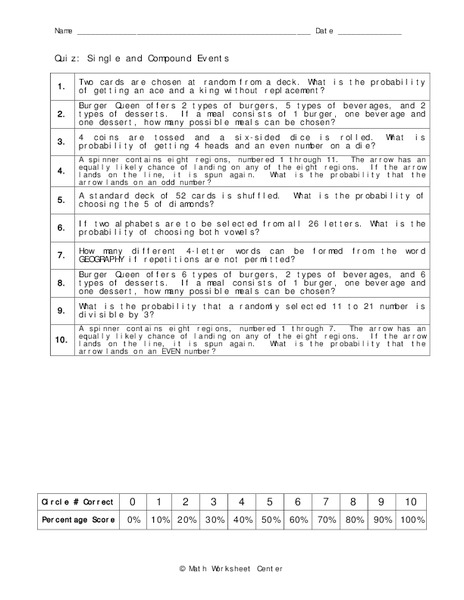 Single and Compound Events Worksheet