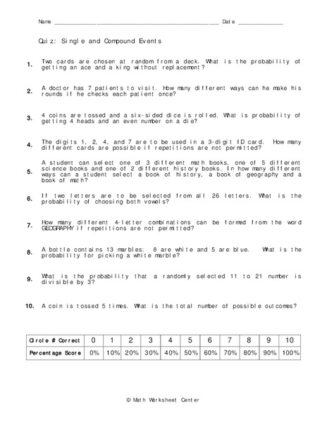 Single and Compound Events Worksheet