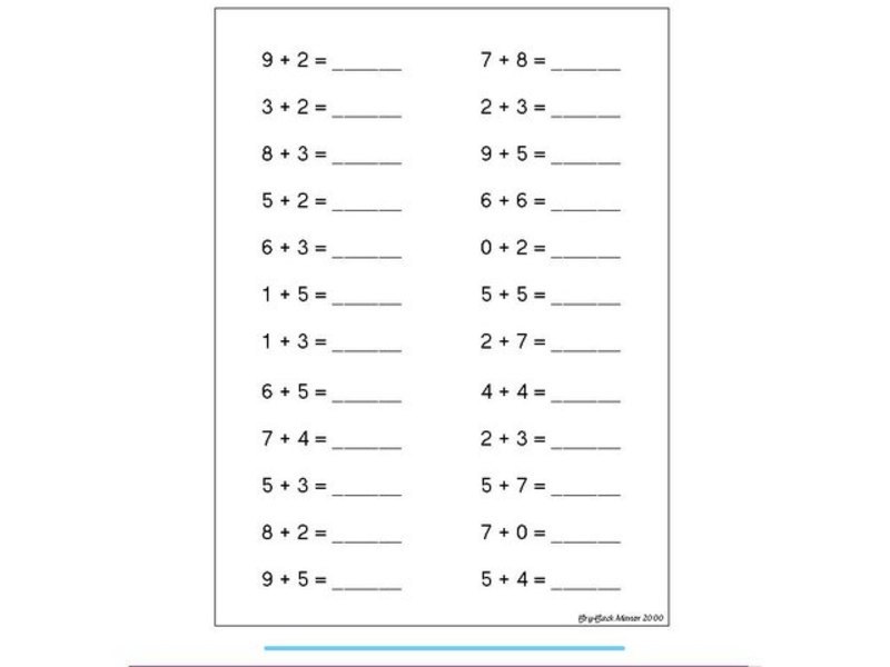 Single Digit Addition Worksheet