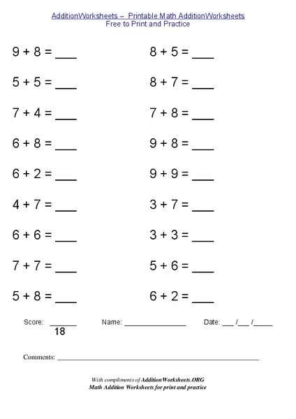 Single Digit Addition #5 Worksheet