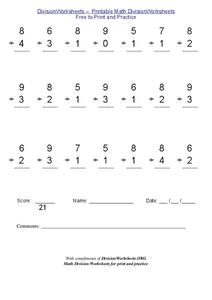 Single Digit Division Worksheet