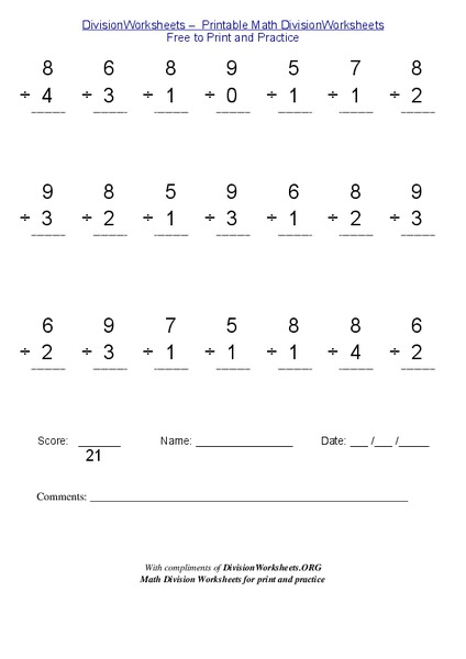 Single Digit Division Worksheet