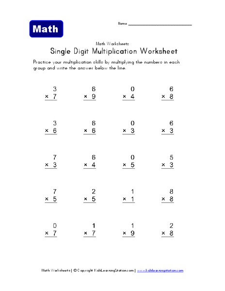Single Digit Multiplication Worksheet Worksheet