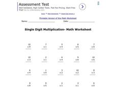 Single Digit Multiplication--Math Worksheet Worksheet