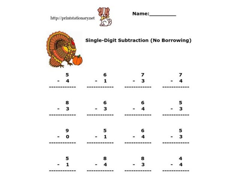 Single Digit Subtraction Worksheet