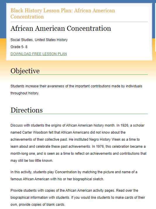 African American Concentration Lesson Plan