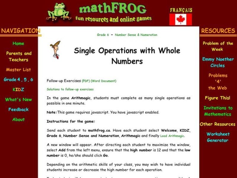 Single Operations with Whole Numbers Lesson Plan