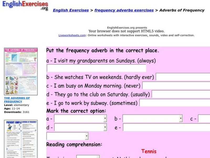 Adverbs of Frequency Interactive