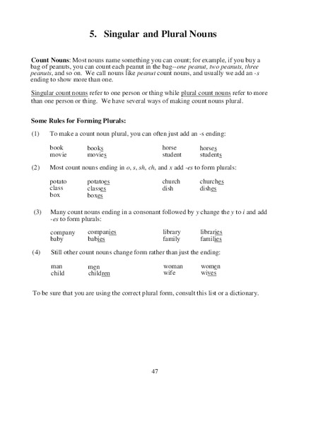 Singular and Plural Nouns Worksheet