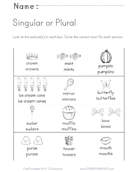 Singular or Plural Worksheet