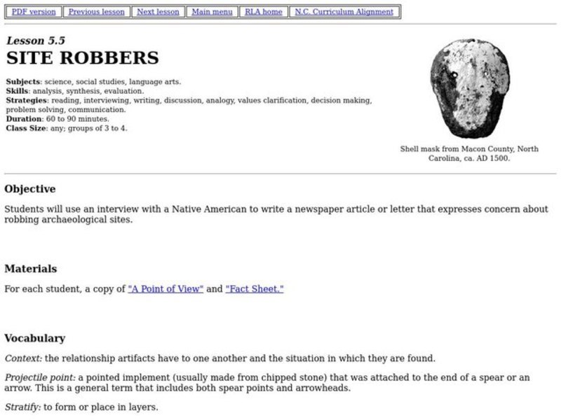 Site Robbers Lesson Plan